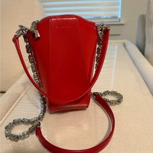 Authentic Givenchy Red Crossbody Bag with Chain Strap